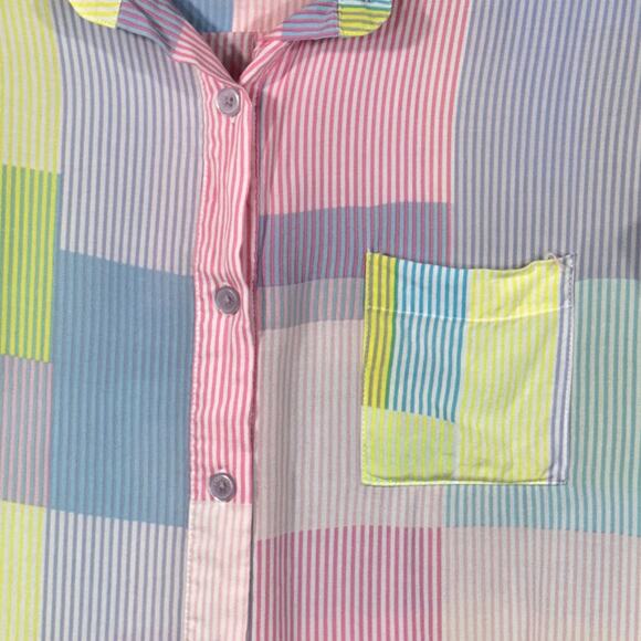 Sanctuary Medium Pajama Set Button-Up Striped Short Sleeve Lightweight Multi - Picture 8 of 10